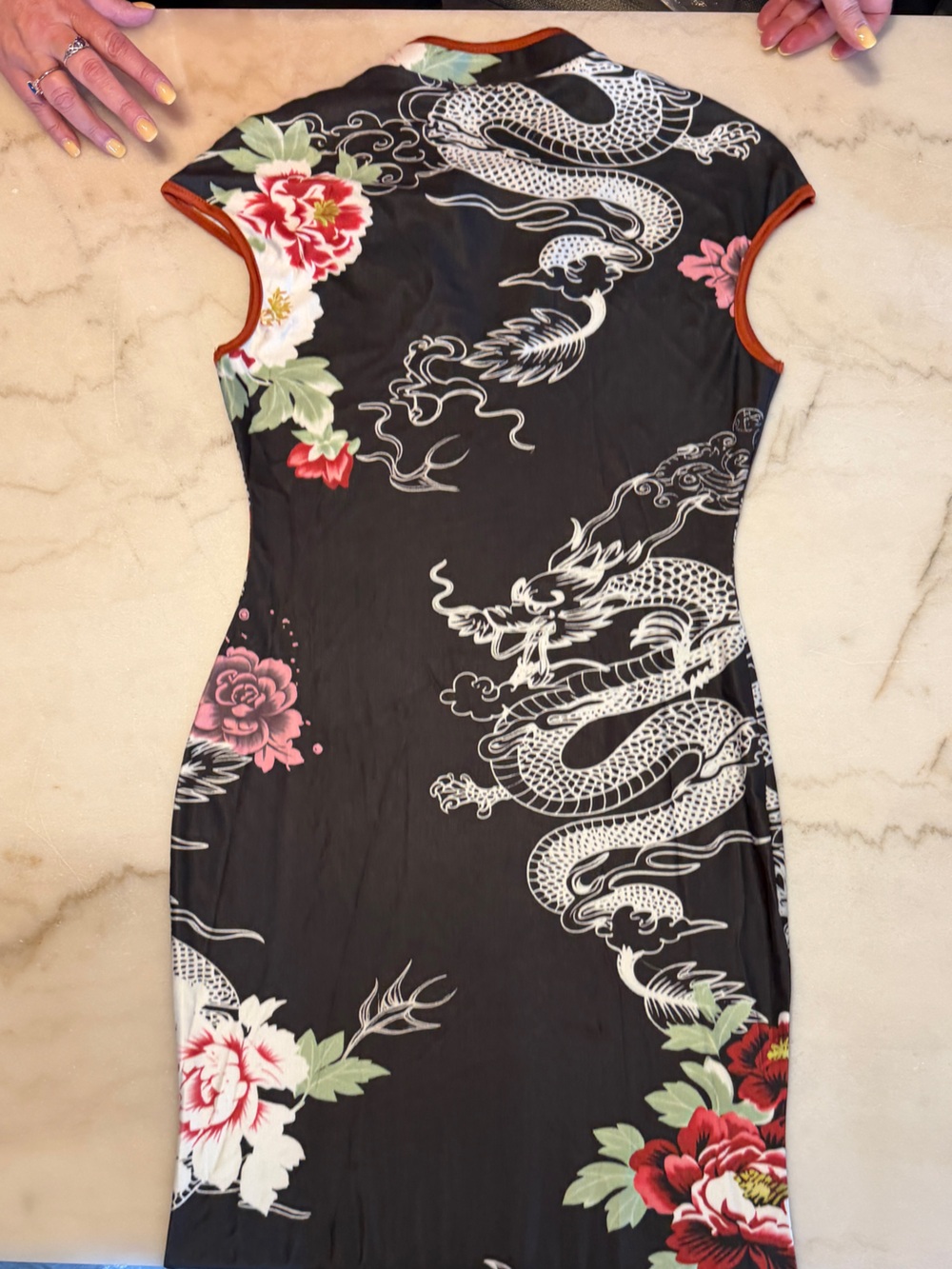 Black Dragon & Floral Print Bodycon Dress